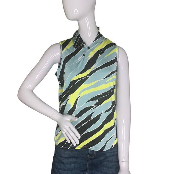 Jamie Sadock Sleeveless Blouse Pullover Size S Green Tones and Black - Picture 3 of 14